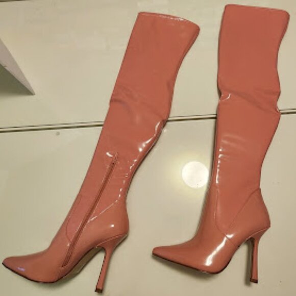 Steve Madden Over-the-Knee Pink Patent Leather Heeled Boots - Picture 10 of 10